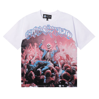 Godspeed T-shirts Skeletons Crowd Printed Cotton Casual Short Sleeves Men and Women