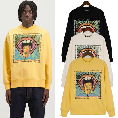 Palm Angels Sweatshirts Painted Mouth Logo Print Long Sleeve Crew Neck Sweater