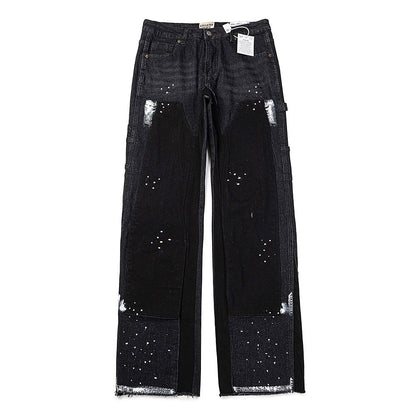 Gallery Dept Jeans handmade ink splashing splicing contrasting color micro-pull denim trousers