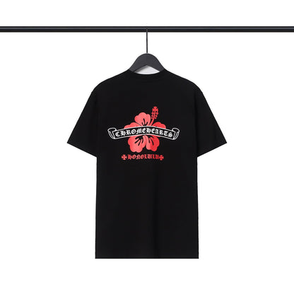 Chrome Heart T Shirts CH Flower Sanskrit Casual Short Sleeve T-Shirt Loose