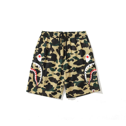 Bathing Ape Shorts Men's Side Double Shark Head Windbreaker Cloth Shorts Elastic Waist Fifth Pants Middle Pants Casual Shorts