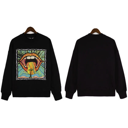 Palm Angels Sweatshirts Painted Mouth Logo Print Long Sleeve Crew Neck Sweater