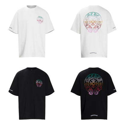 Chrome Heart T Shirts Horseshoe Sanskrit Cross Color Hot Diamond Short Sleeve T-Shirt