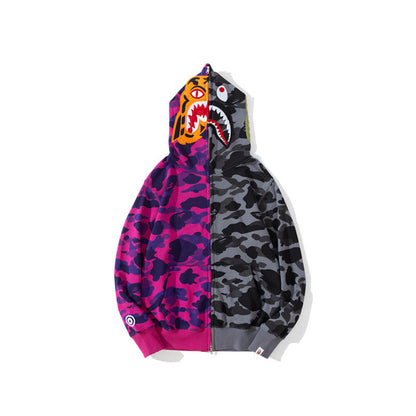 Bathing Ape Autumn Color Matching Stitching Camouflage Sweater Coat for Men and Women