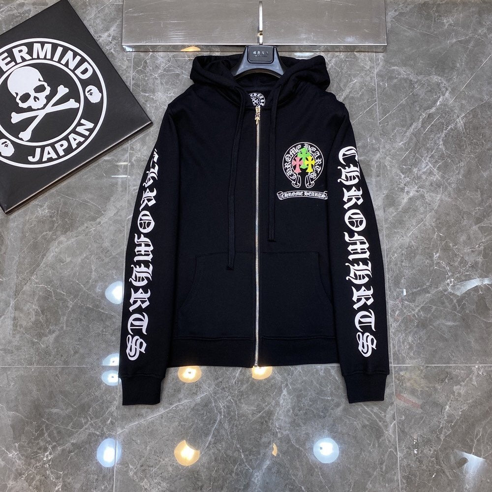 Chrome Heart Hoodie Color Sanskrit Cross Print Casual Hooded Sweater