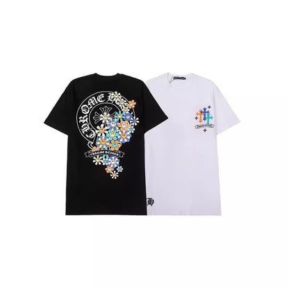 Chrome Heart T Shirts Croix Cross Color Leather Printed Short Sleeve T-Shirt