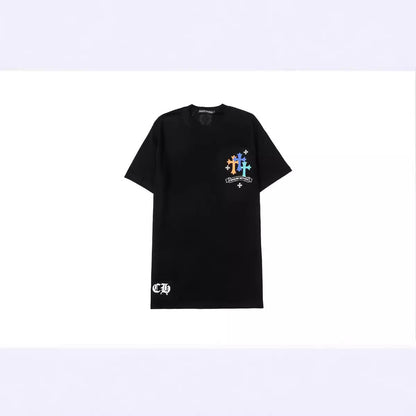 Chrome Heart T Shirts Croix Cross Color Leather Printed Short Sleeve T-Shirt