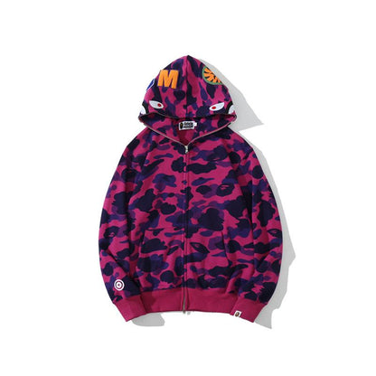 Bathing Ape Hoodie Autumn and Winter Shark Head Terry Sweater Men's and Women's Casual Camouflage Thin Sweater Baggy Coat