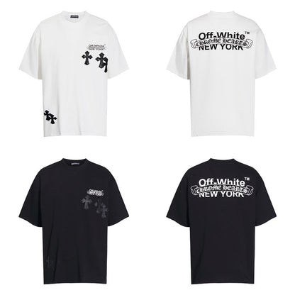 Chrome Heart T Shirts Cross Color Leather Printed Short Sleeve T-Shirt Loose