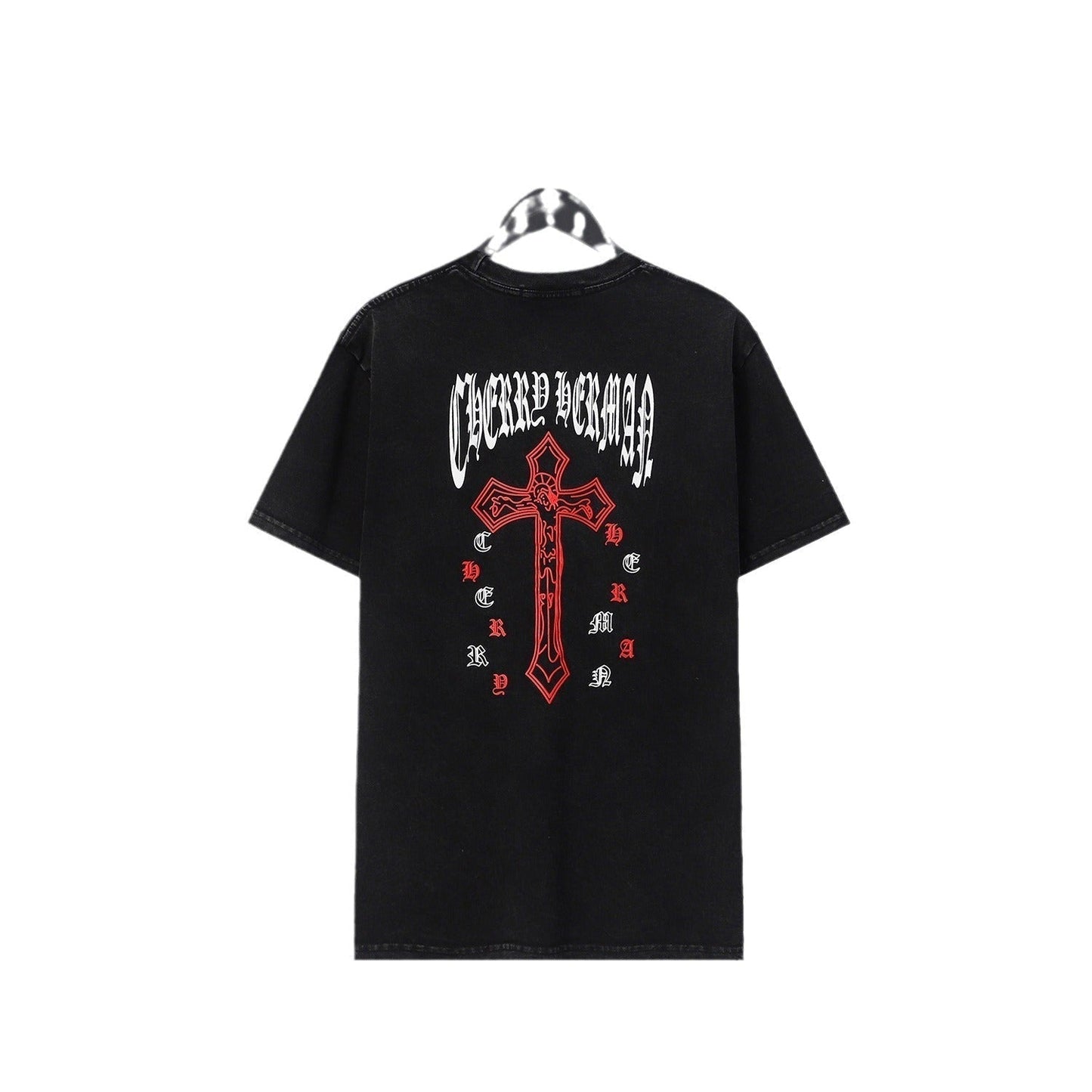 Chrome Heart T Shirts Cross Sanskrit Printed Crew Neck Washed Short Sleeve Fashion T-Shirt