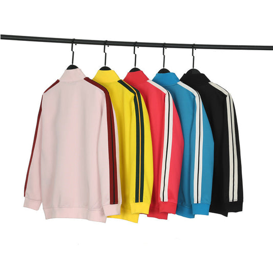 Palm Angle Sweatshirt Palm Angels Black and White Striped Stand Collar Jacket Men and Women Loose Sports