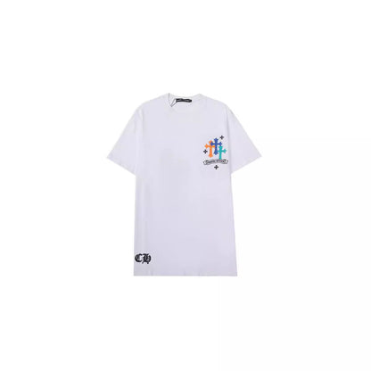Chrome Heart T Shirts Croix Cross Color Leather Printed Short Sleeve T-Shirt