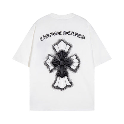 Chrome Heart T Shirts Croix Cross Leather Printed Short Sleeve T-Shirt