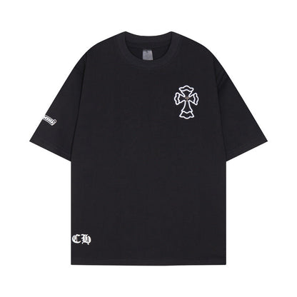 Chrome Heart T Shirts Cross Print Short Sleeve T-Shirt Loose
